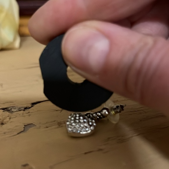 Sterling Silver pave stone heart charm hoop earrings - Picture 3 of 3